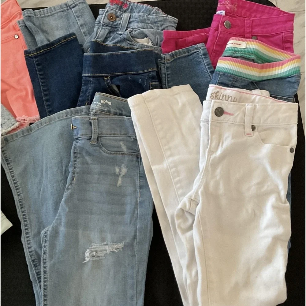 Mixed Brands Outfit Lot Girls 7/8 Jeans Shorts Sweatshirt 13pc Disney Rugrats